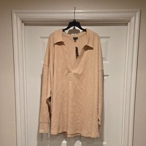 Torrid Beige Waffle Knit Drop Shoulder Top